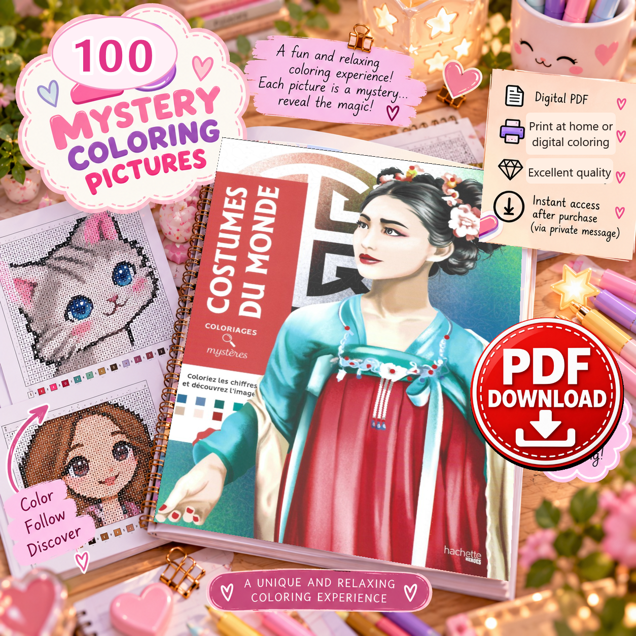 Copertina coloriage: Costumes du Monde - Coloriages Mystère Moon PDF download
