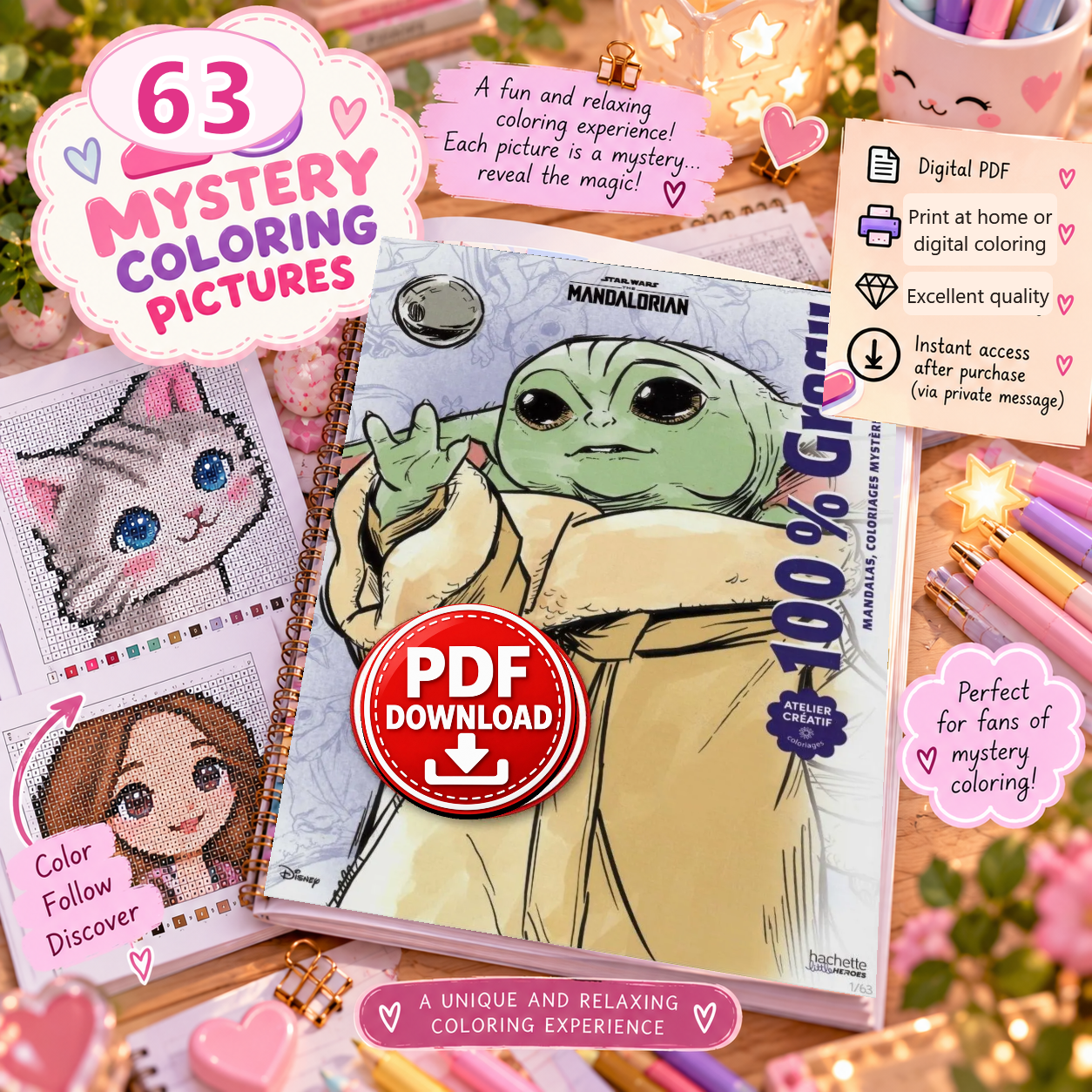 Copertina coloriage: 100% Grogu- Mandalas - Coloriages - Scenes PDF DOWNLOAD